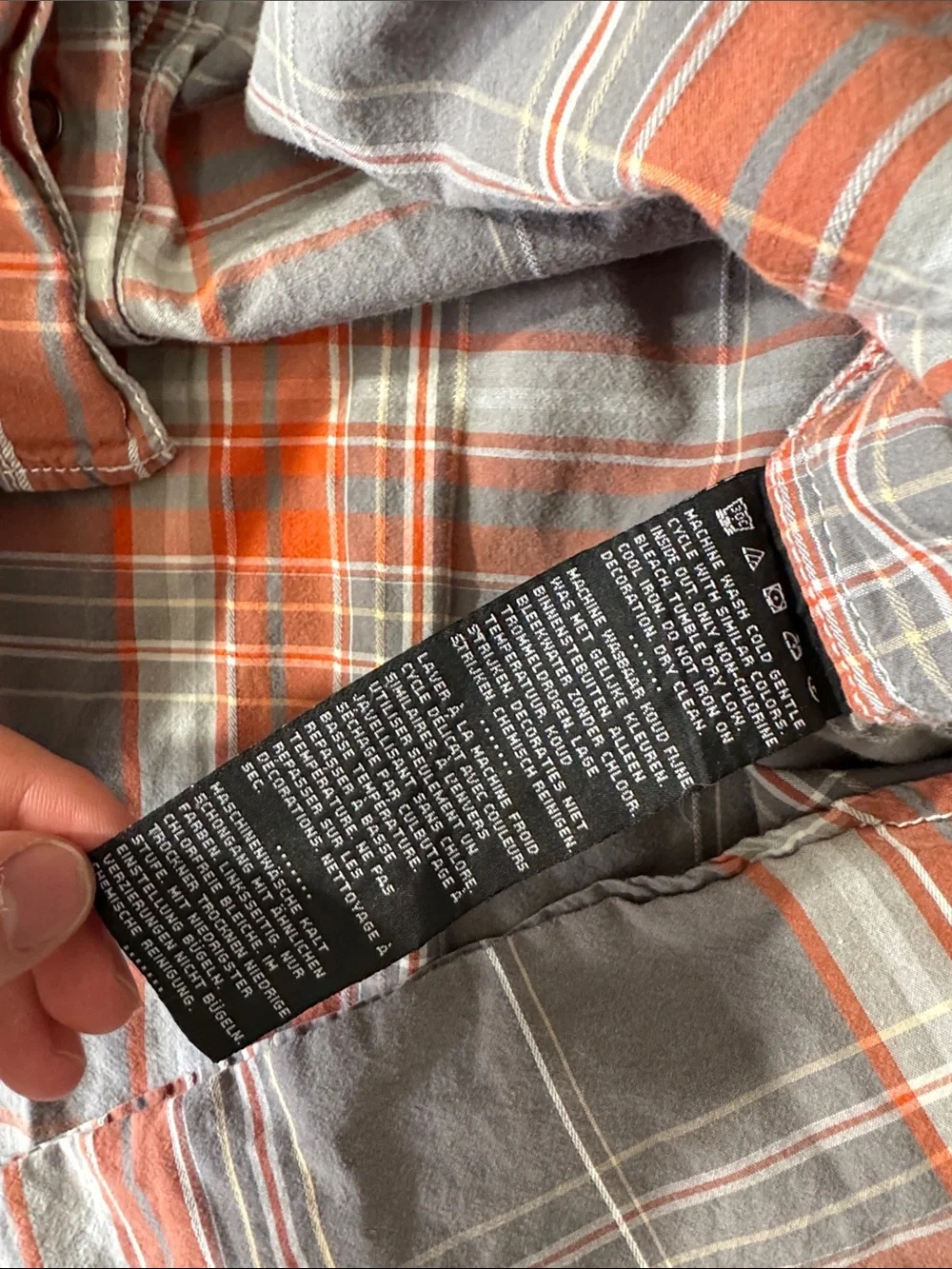 Harley Davidson men XL orange gray plaid pearl snap short sleeve button up shirt